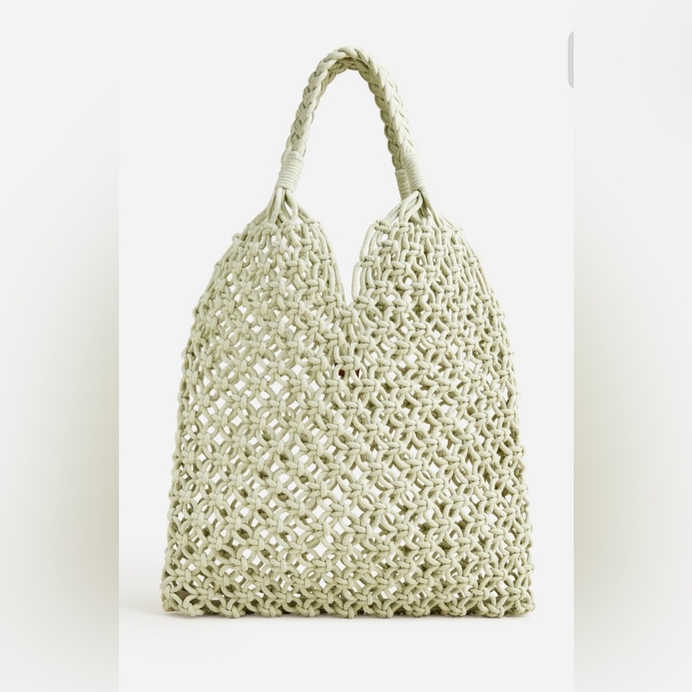 NWT J.Crew Cadiz Hand-Knotted Rope Tote Bag ~ Pale Surplus Green